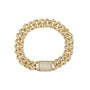 Gold chain necklace with diamond-like stones on a white background