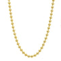 Gold beaded necklace on a white background
