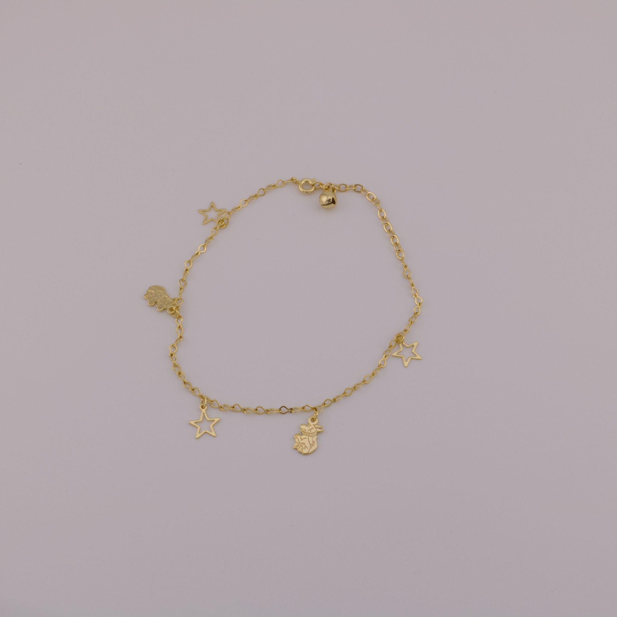 Star & Virgin Mary Charm Anklet - 14K Gold-Plated