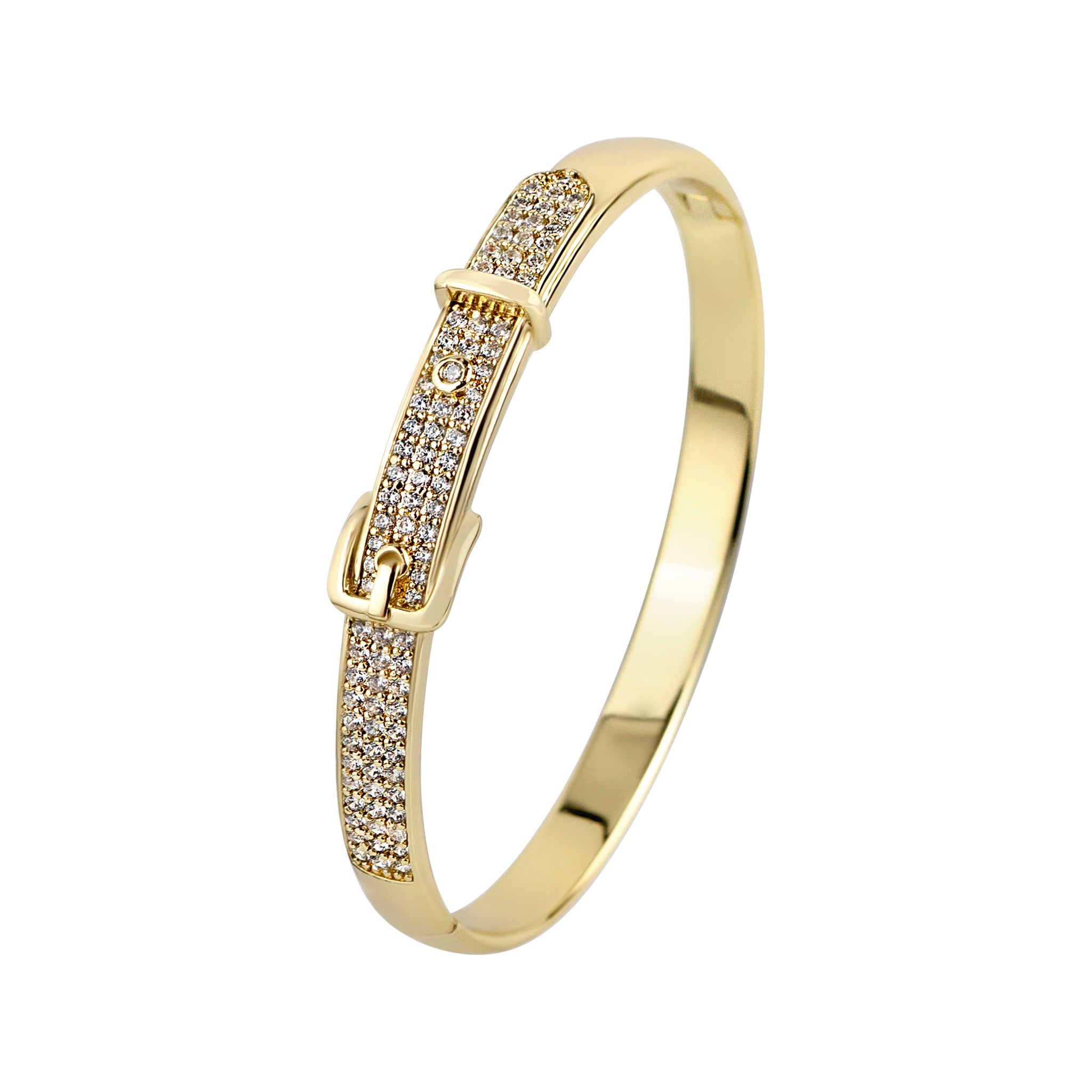 Gold bracelet with diamond accents on a white background