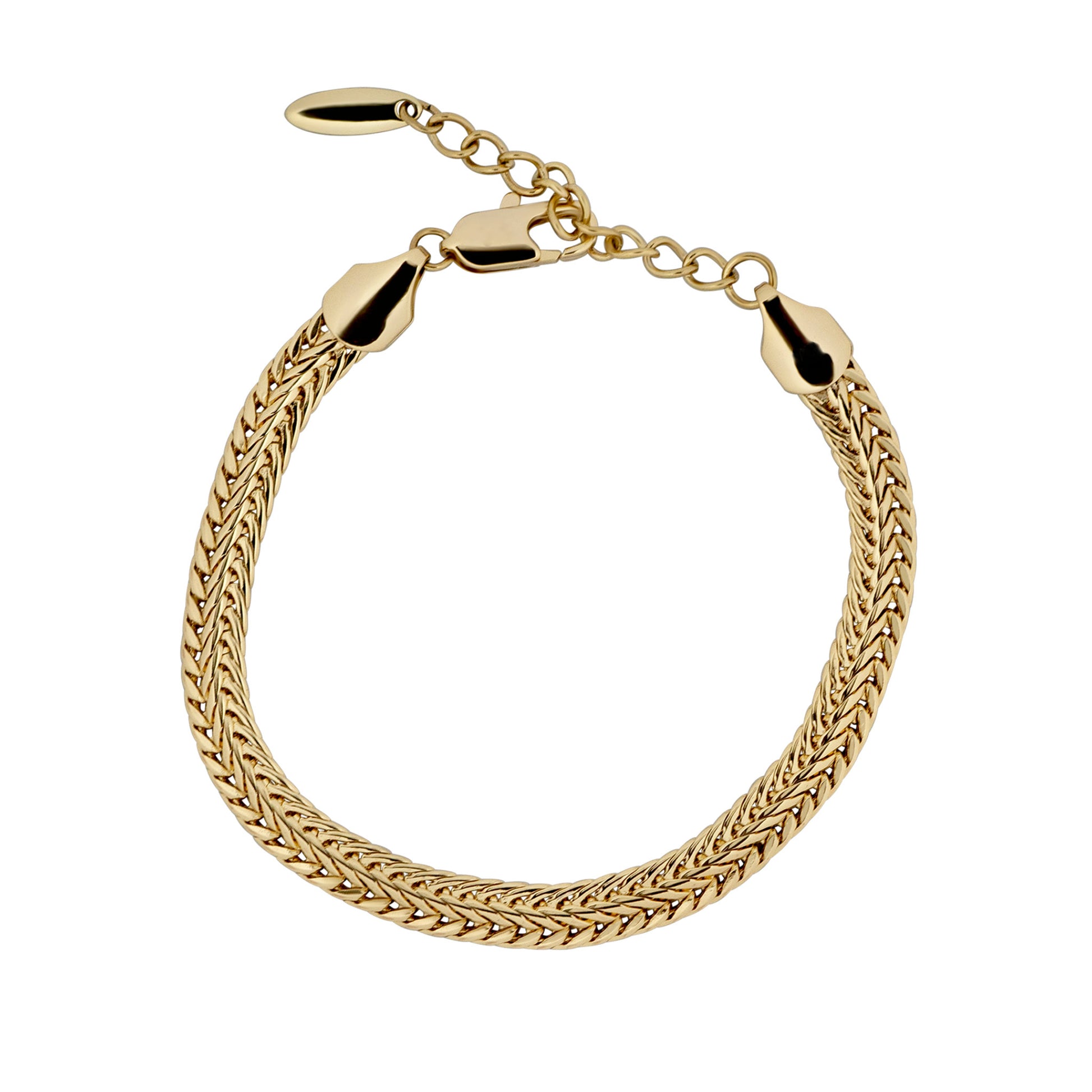 Gold chain bracelet on a white background
