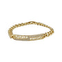 Gold chain bracelet with a detailed design on a white background