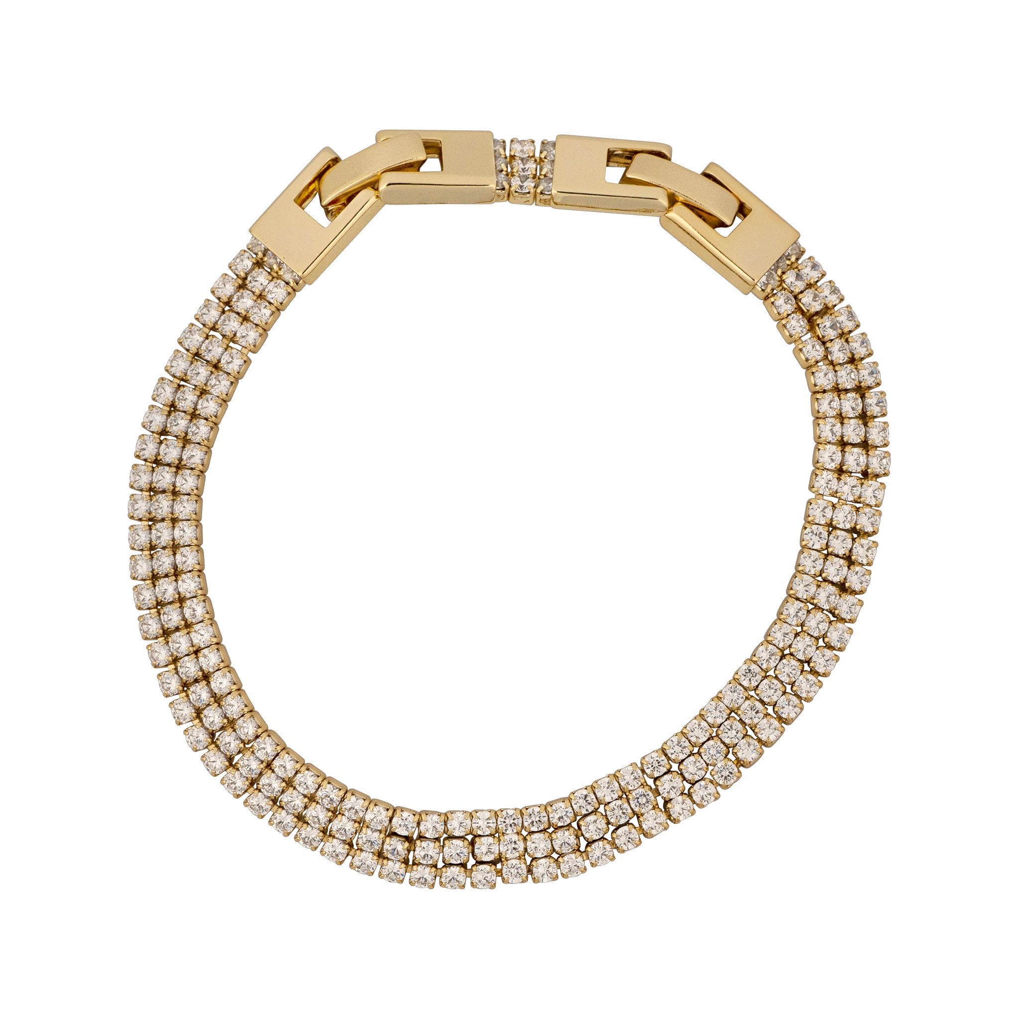 Gold bracelet with diamond accents on a white background