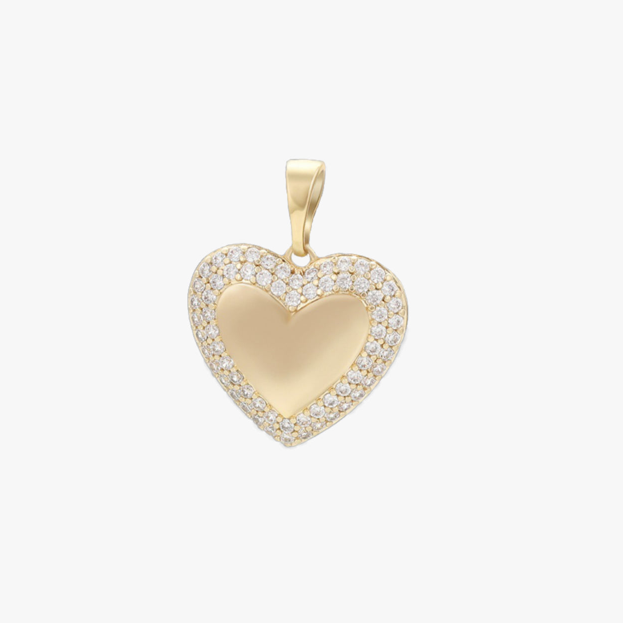 Gold heart-shaped pendant with embedded stones on a white background