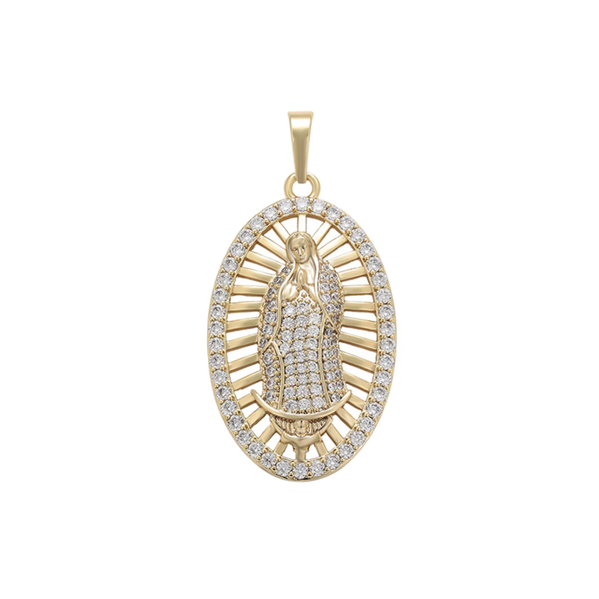 Gold pendant with diamond accents on a white background