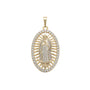 Gold pendant with diamond accents on a white background