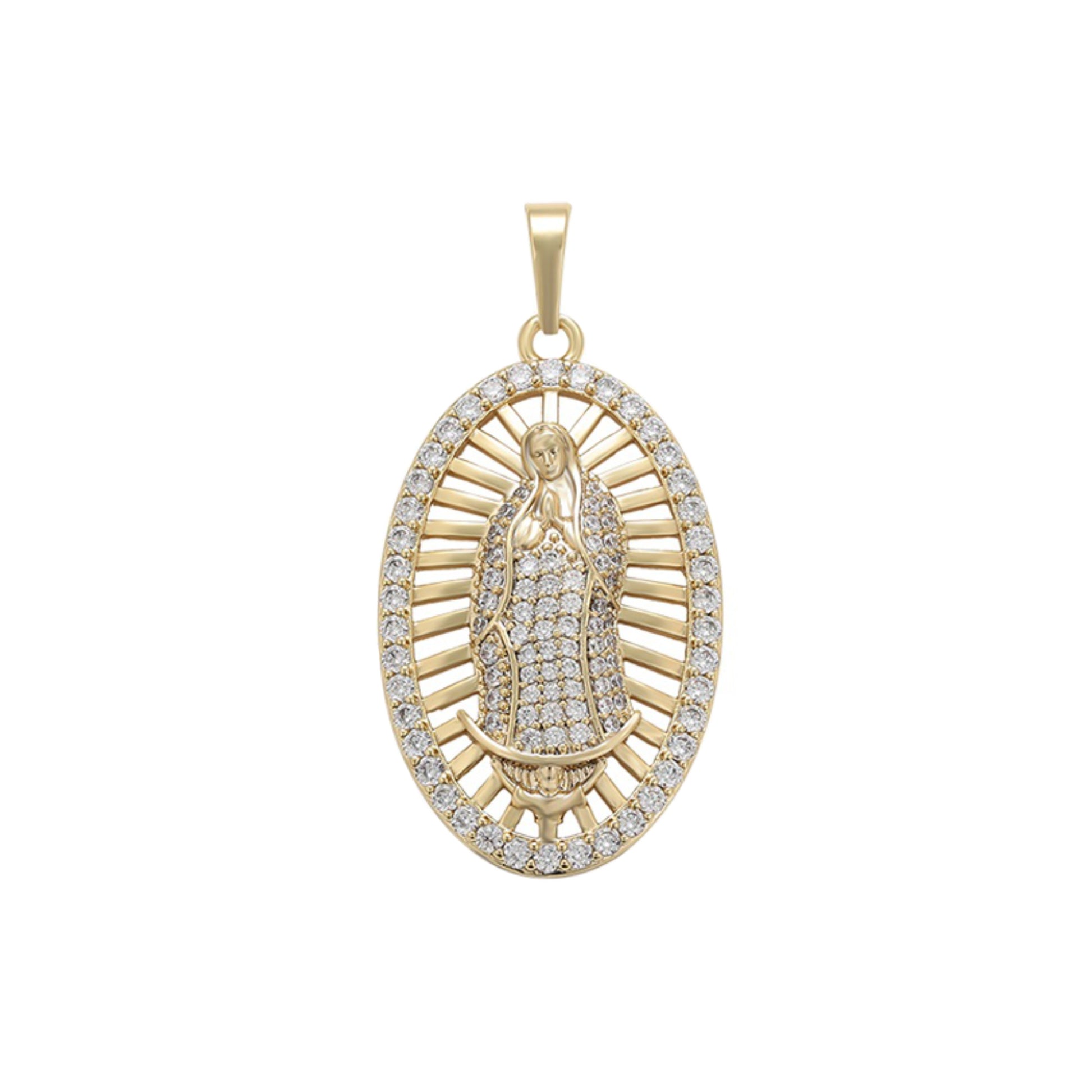 Gold pendant with diamond accents on a white background