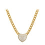 Gold chain necklace with a heart-shaped pendant on a white background