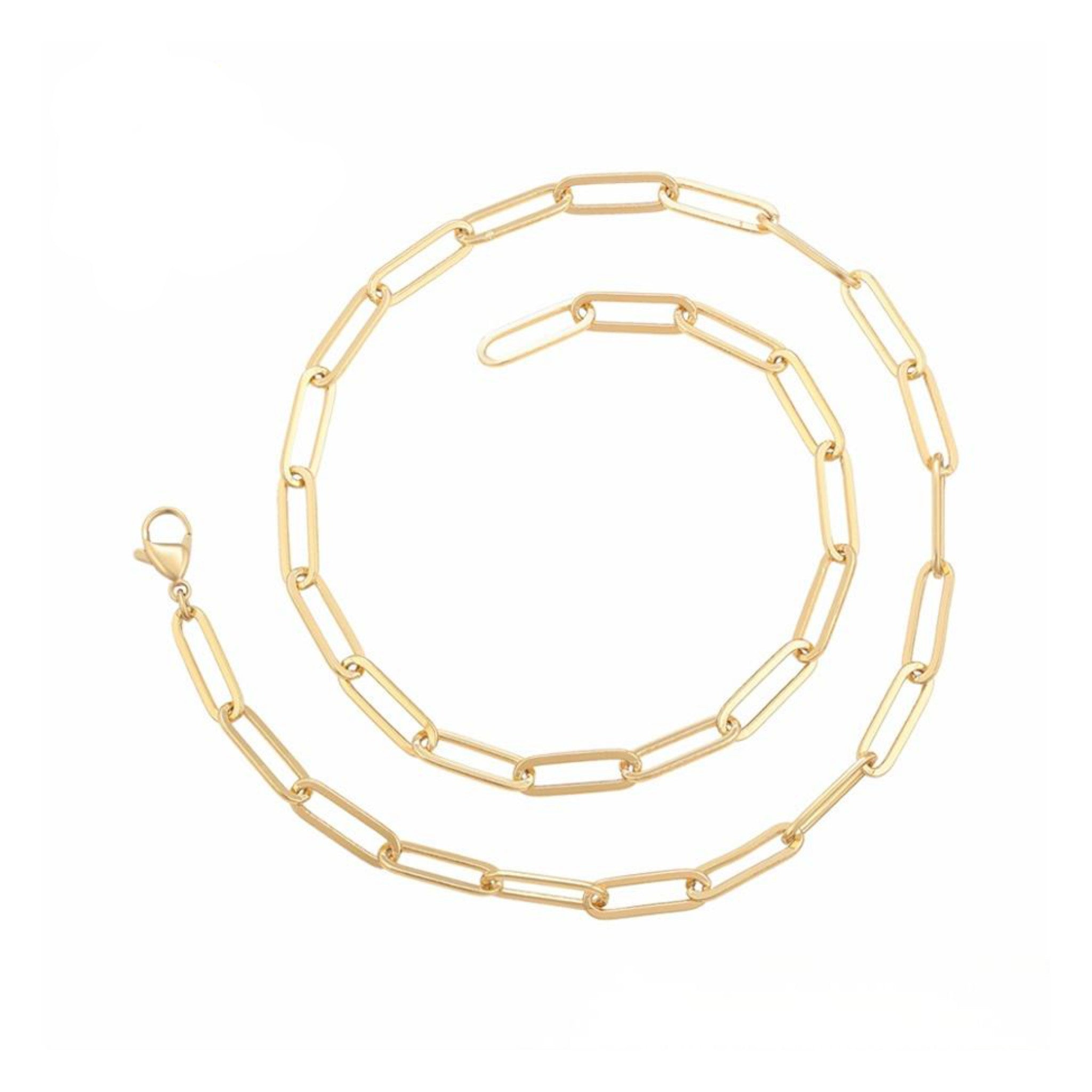 Gold chain necklace on a white background