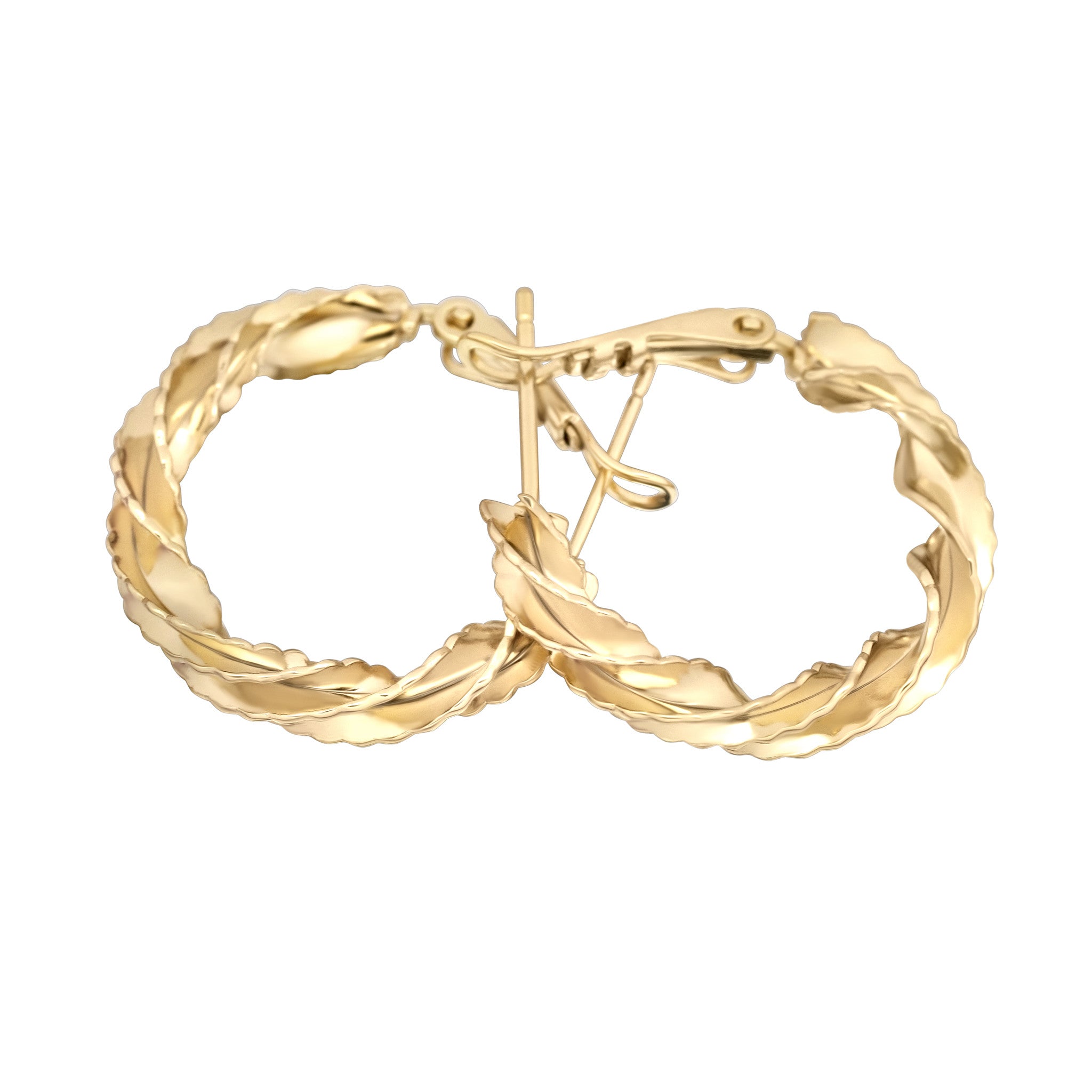 Gold hoop earrings on a white background