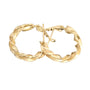 Gold hoop earrings on a white background