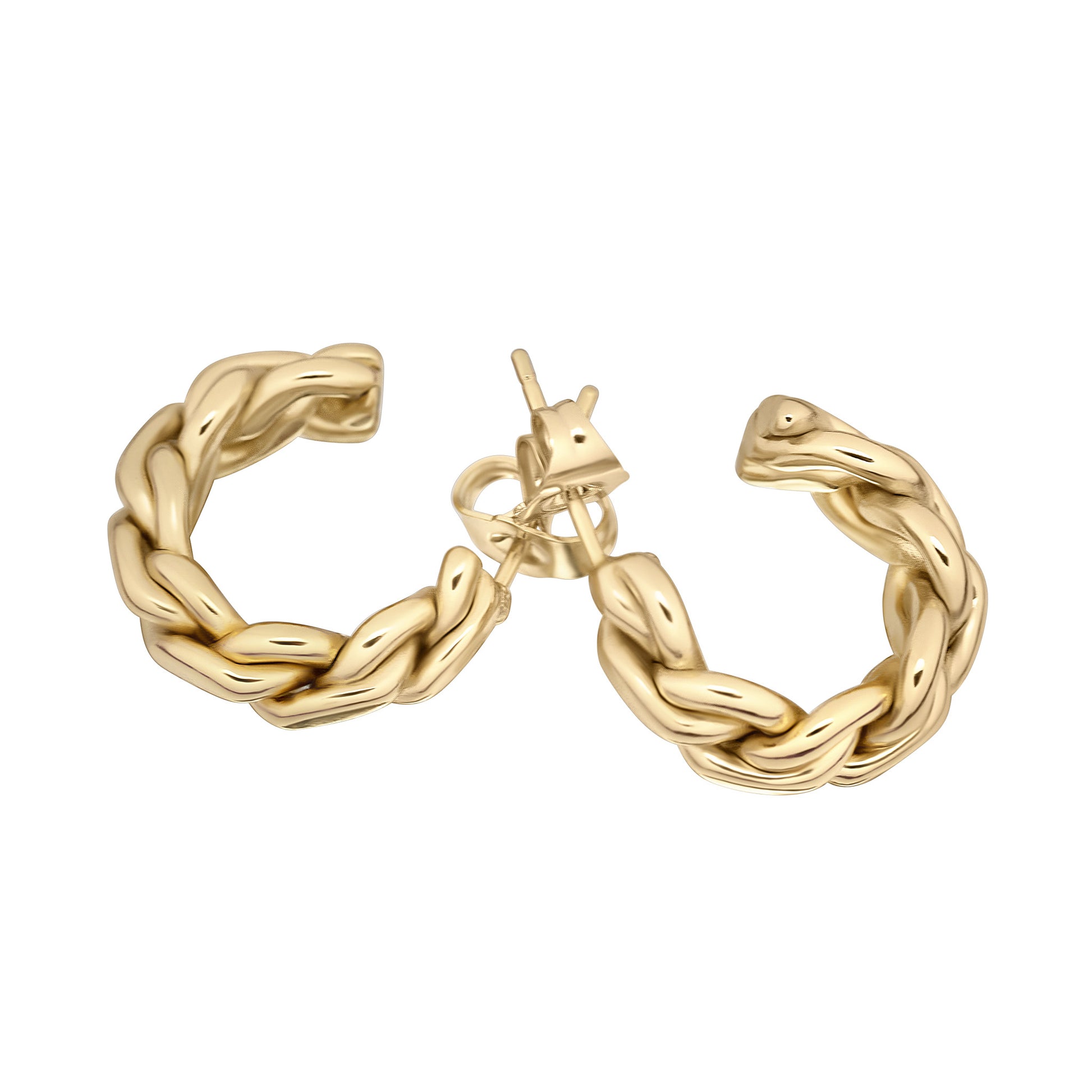 Gold hoop earrings on a white background