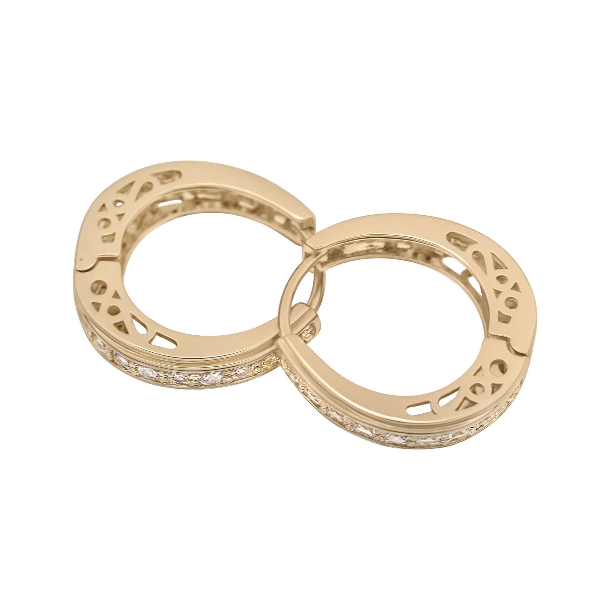 Pair of gold hoop earrings on a white background