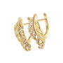 Gold hoop earrings with diamond accents on a white background