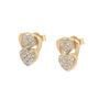 Gold heart-shaped earrings with embedded diamonds on a white background