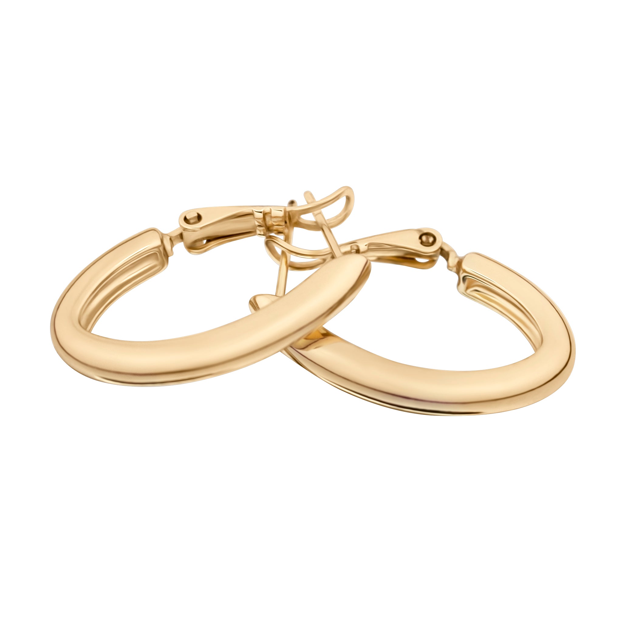 Gold hoop earrings on a white background