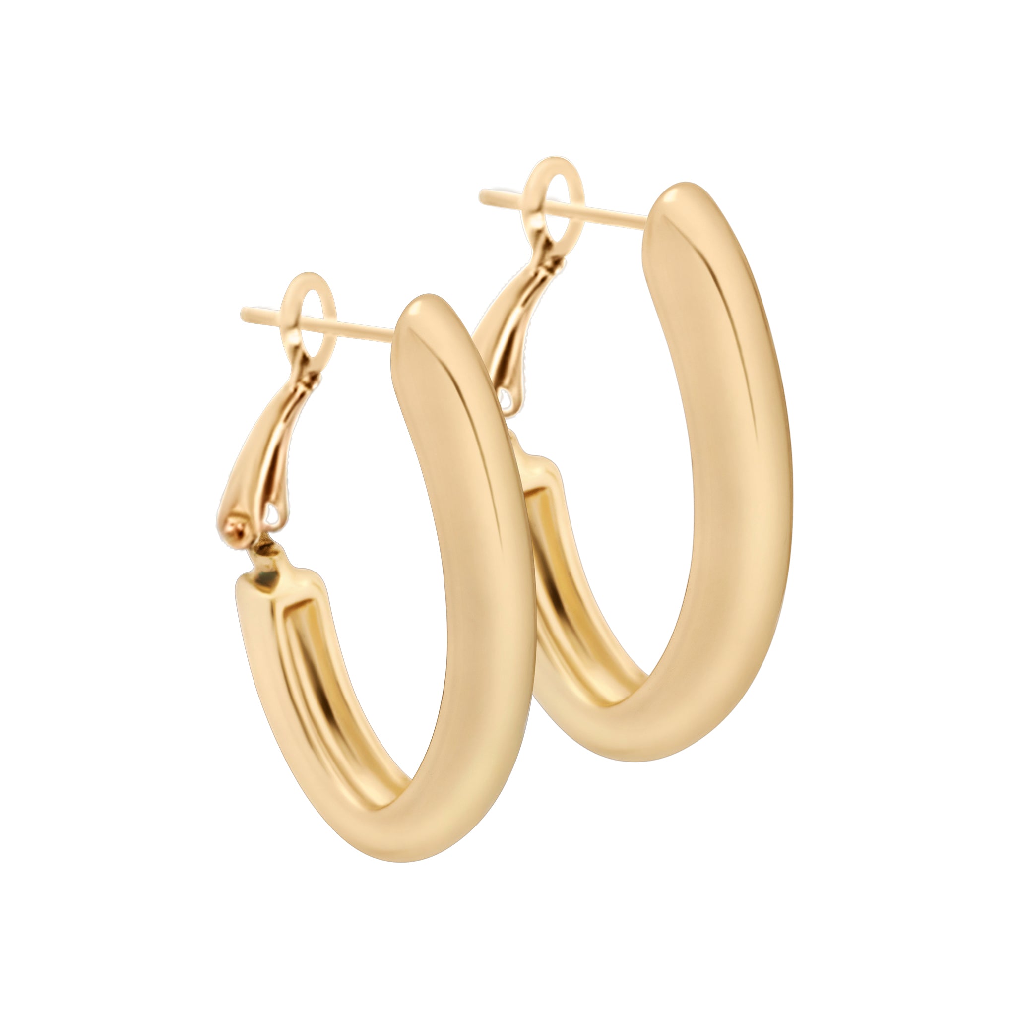 Gold hoop earrings on a white background