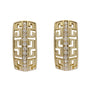 Gold earrings with diamond accents on a white background