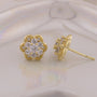 Gold earrings with diamond-like stones on a light background