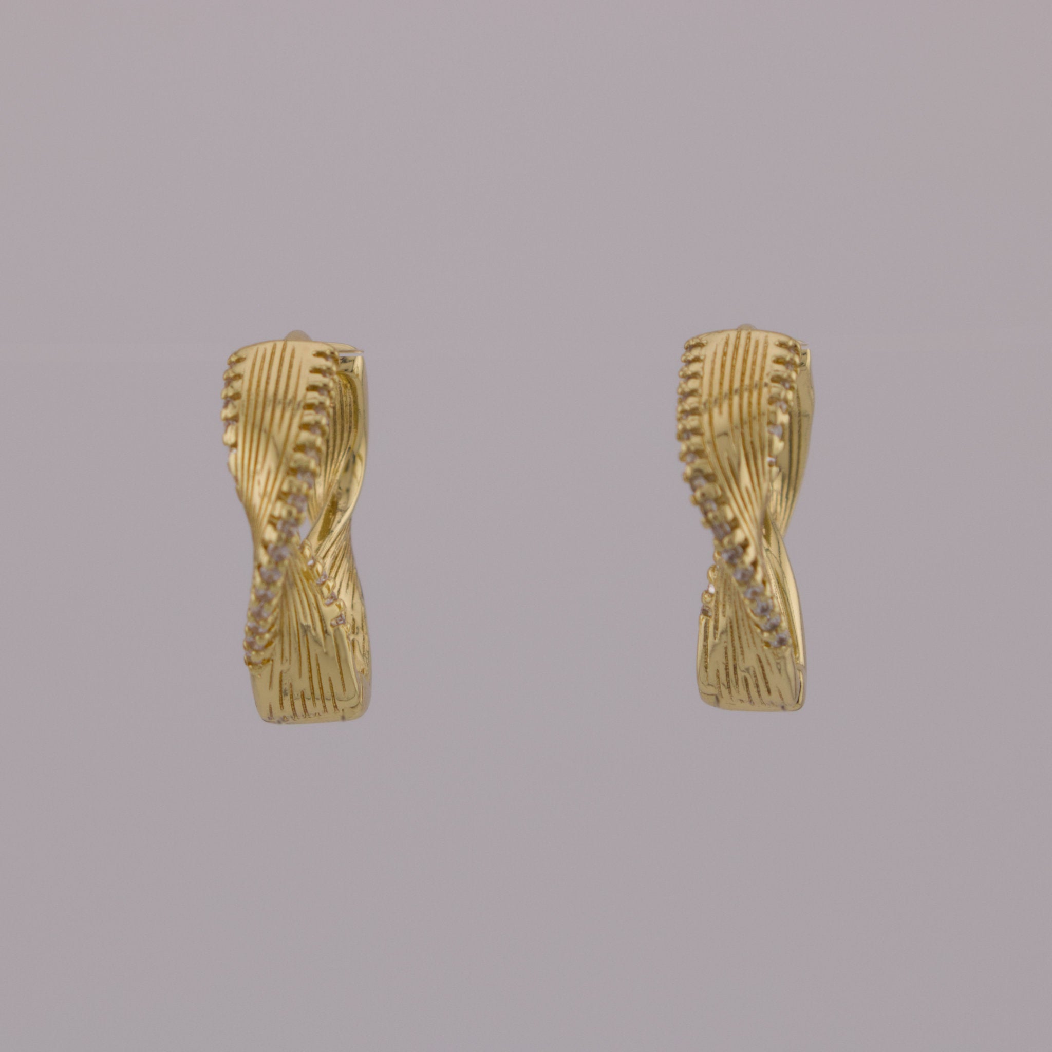 Pair of gold earrings on a gray background