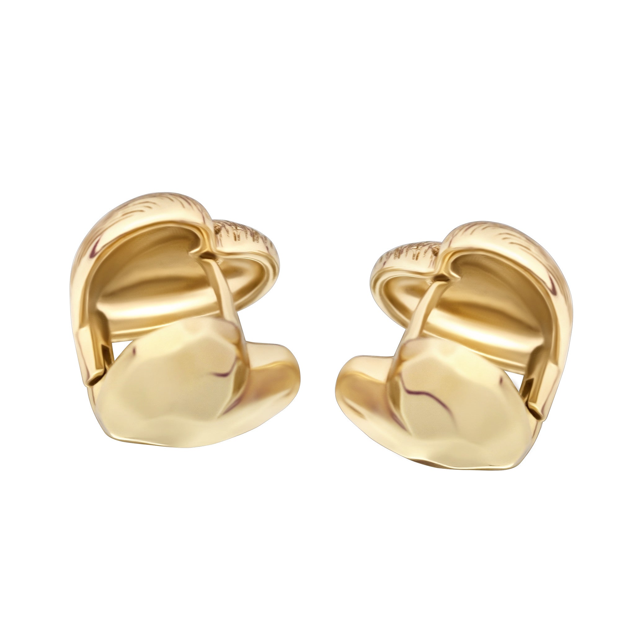 Pair of gold heart-shaped earrings on a white background