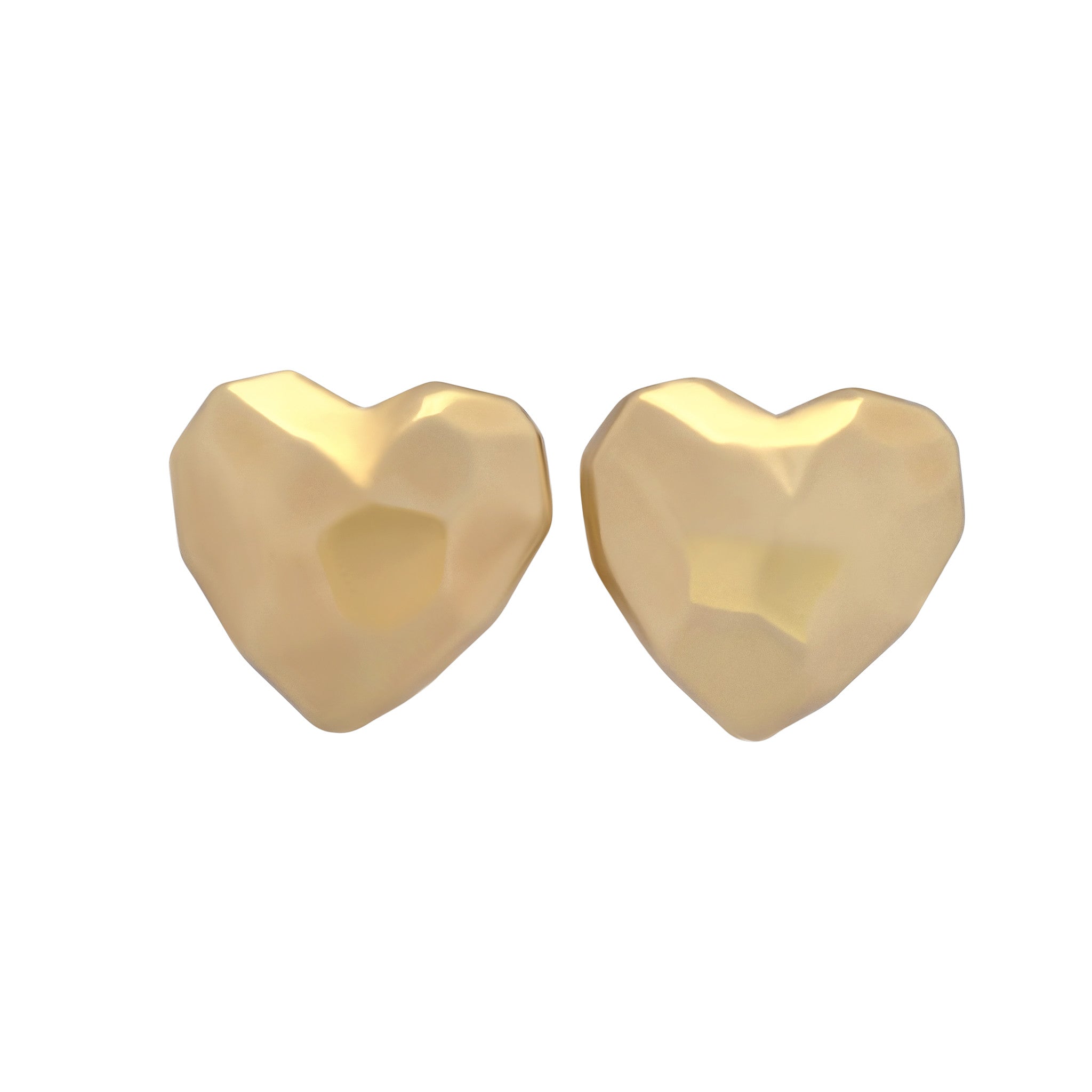 Gold heart-shaped earrings on a white background