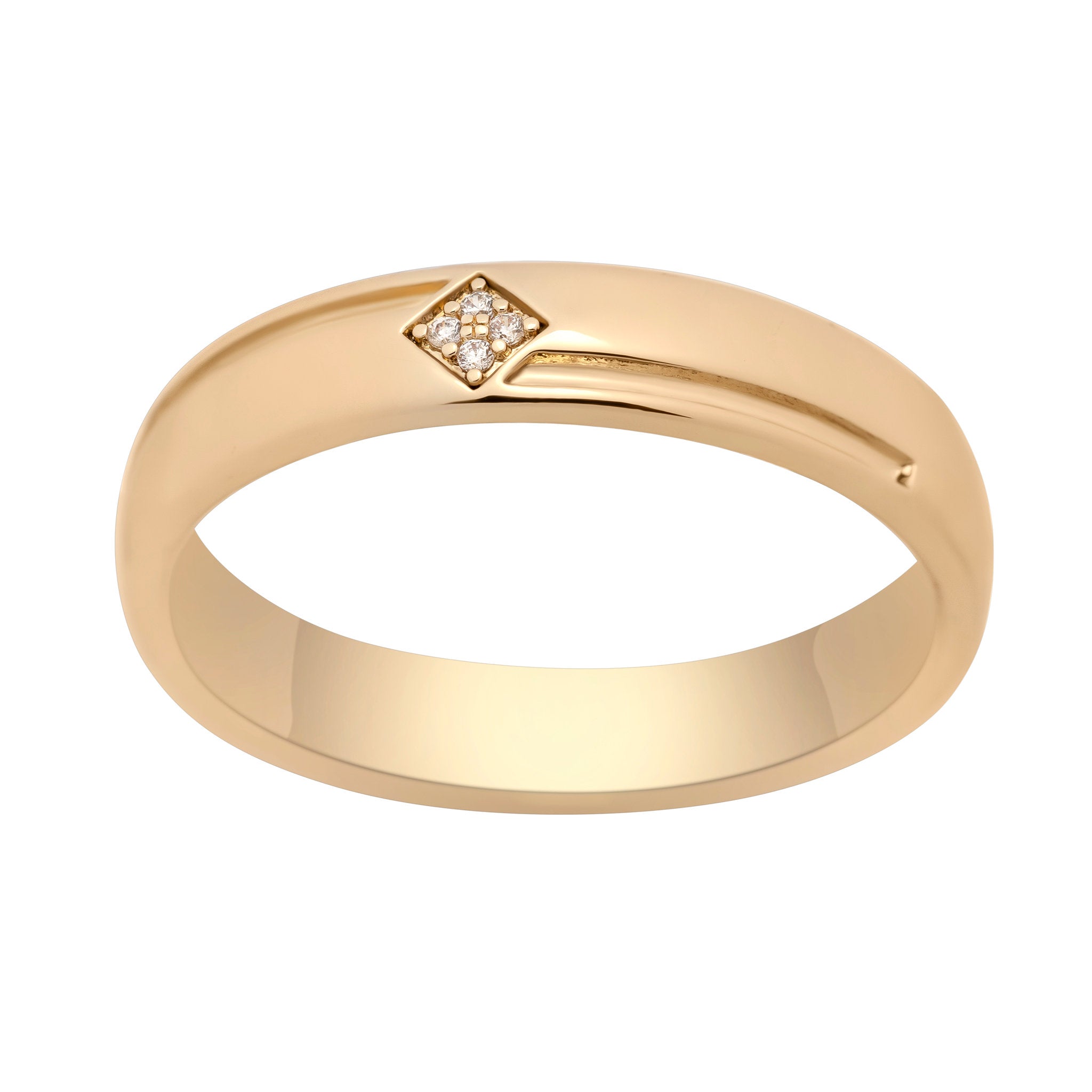 Gold ring with a diamond on a white background