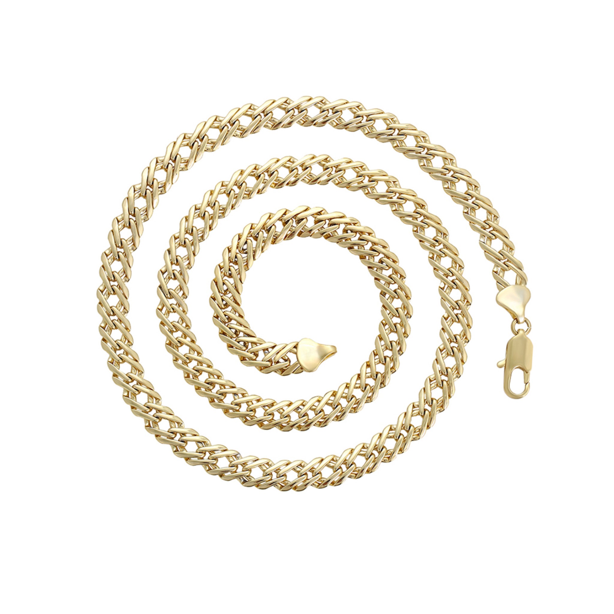 Gold chain necklace on a white background