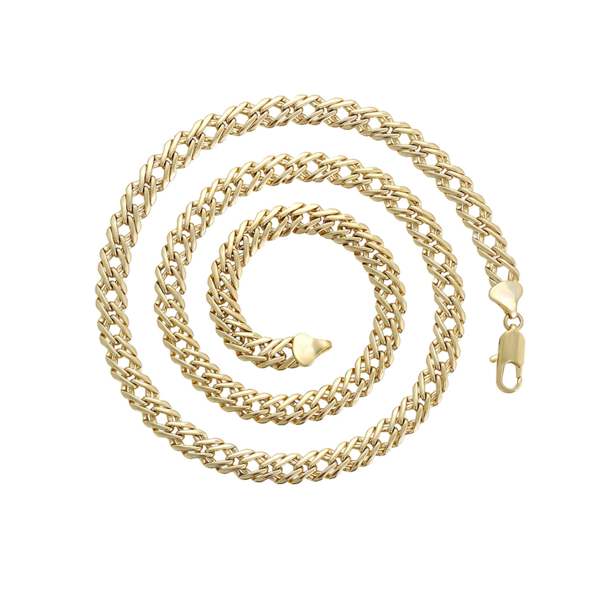 Gold chain necklace on a white background