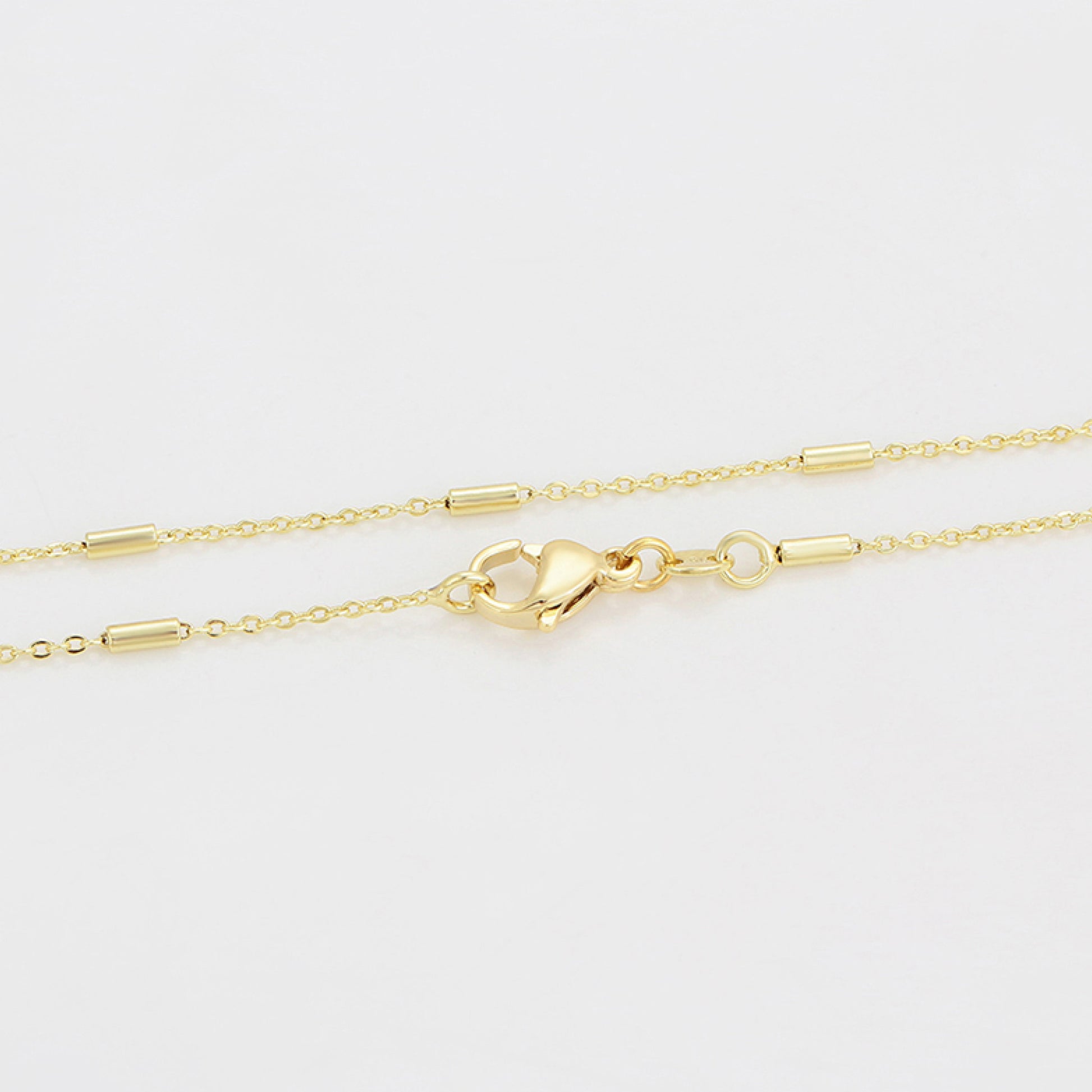 Gold chain necklace with a clasp on a light gray background