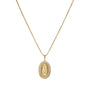 Gold necklace with a pendant on a white background