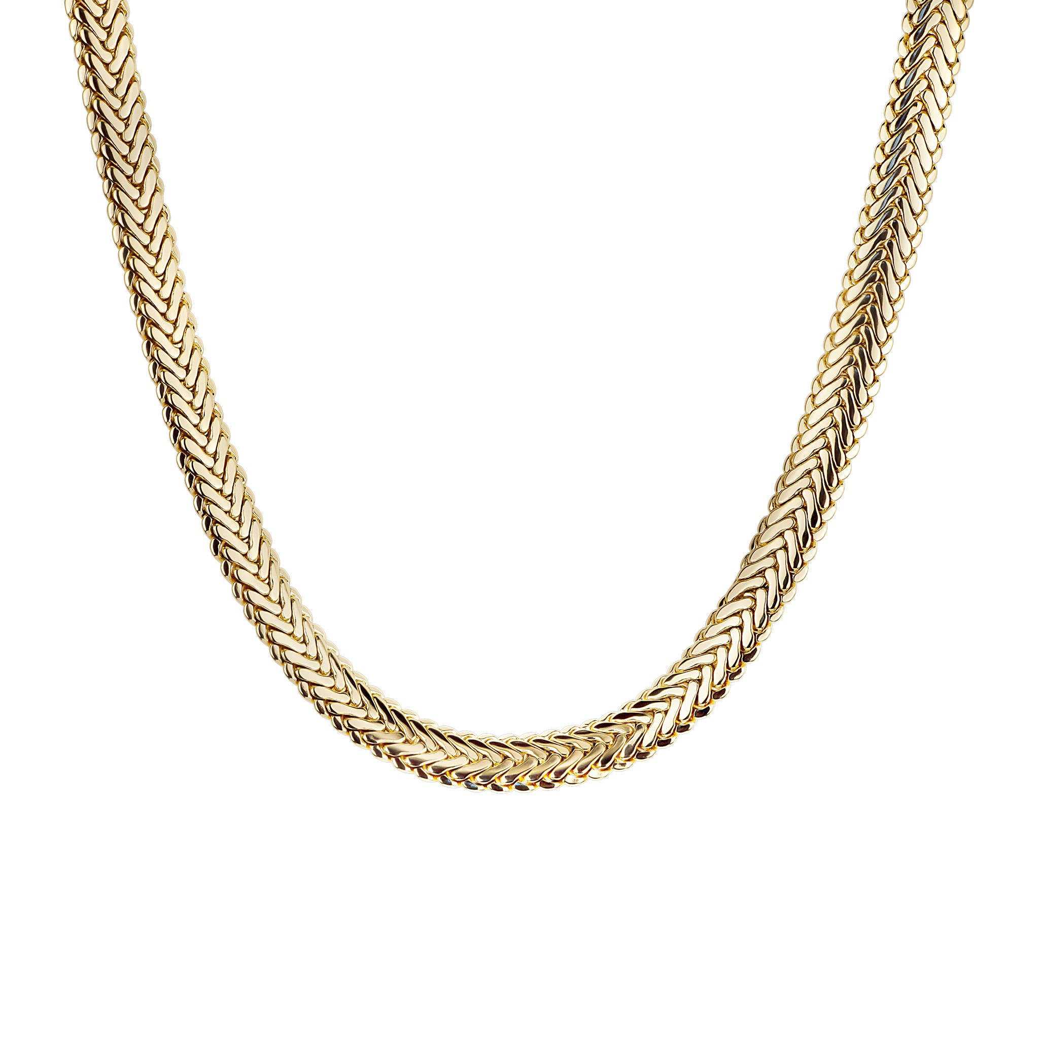 Gold chain necklace on a white background