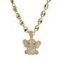 Gold elephant pendant necklace on a white background