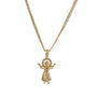 Gold necklace with a detailed pendant on a white background