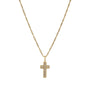 Gold cross necklace on a white background