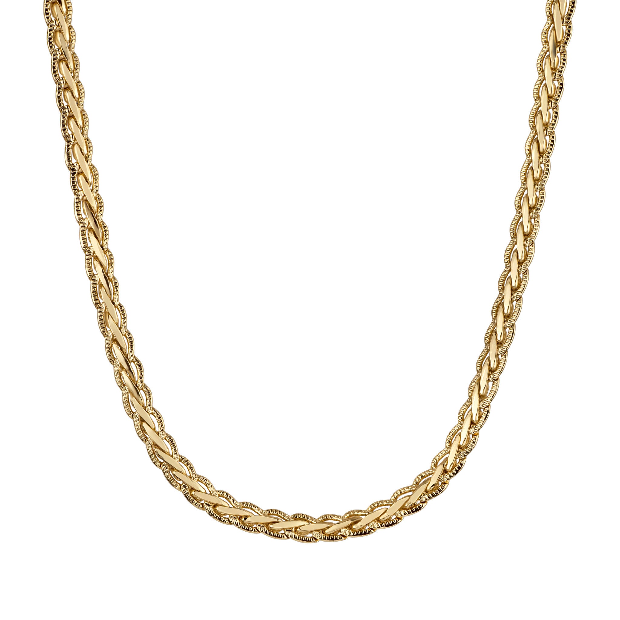 Gold chain necklace on a white background
