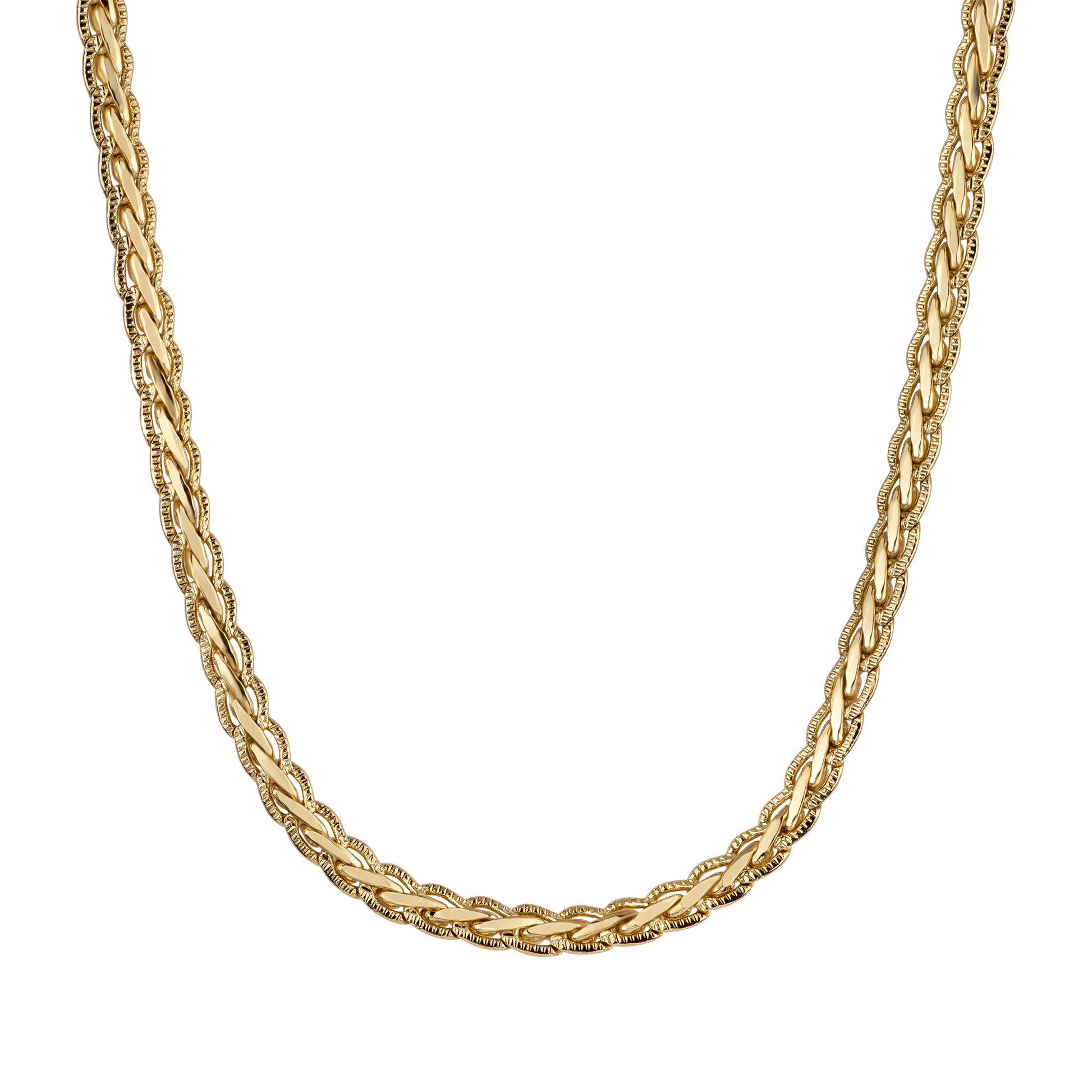 Gold chain necklace on a white background