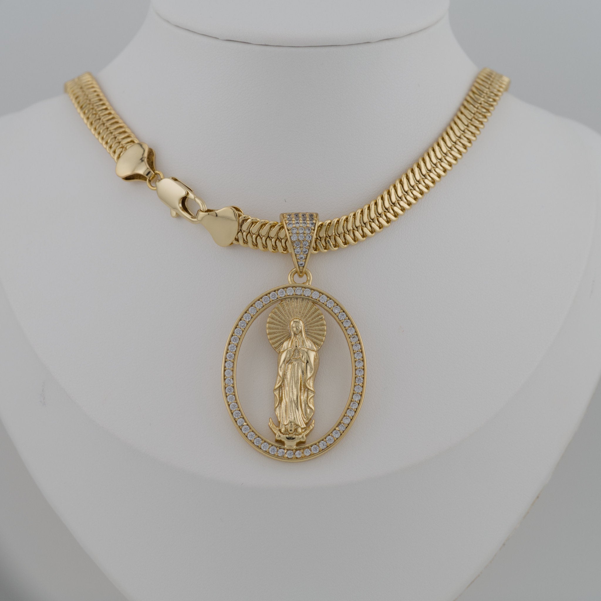 Mens Virgin of Guadalupe Pendant Necklace - 14K Gold-Plated