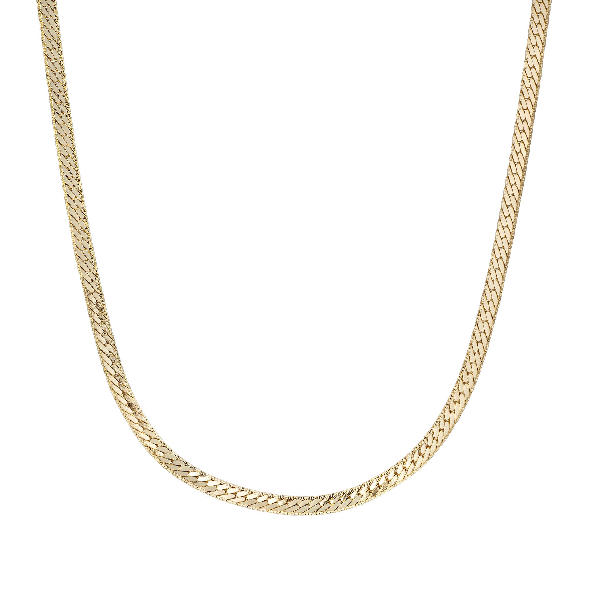 Gold chain necklace on a white background