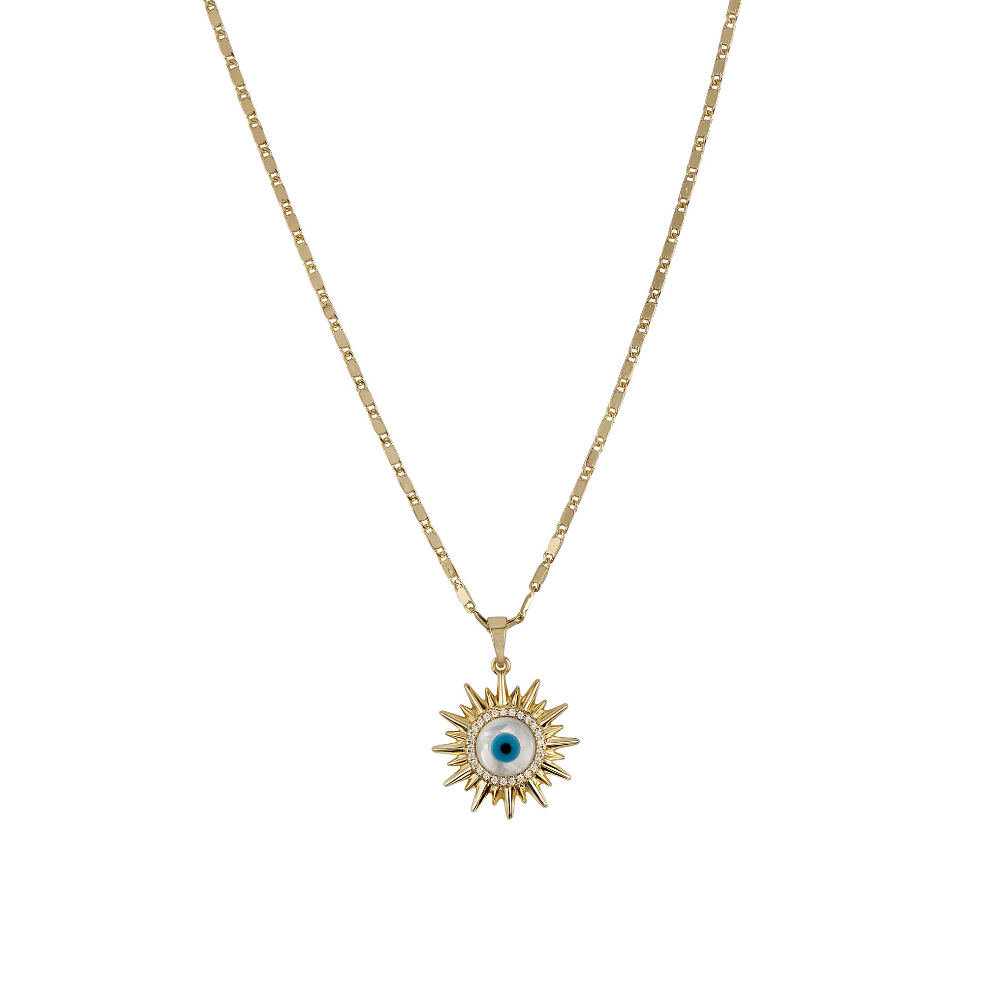 Gold necklace with a star-shaped pendant on a white background