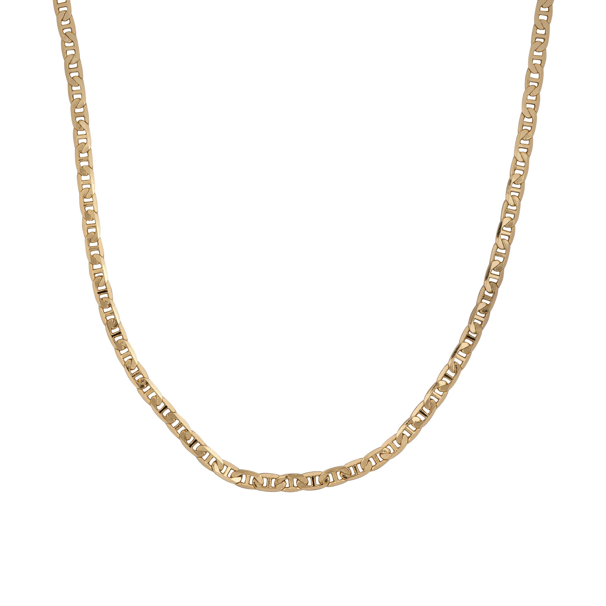 Gold chain necklace on a white background