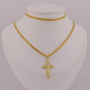 Gold chain necklace with a cross pendant on a mannequin bust.