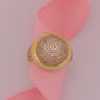 Gold ring with diamonds on a pink ribbon