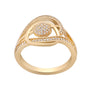Gold ring with diamond accents on a white background