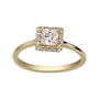 Gold ring with a square-cut diamond and smaller diamonds on a white background