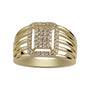 Gold ring with diamond accents on a white background