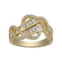 Gold ring with diamond accents on a white background