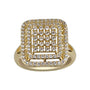 Gold ring with diamond square design on a white background