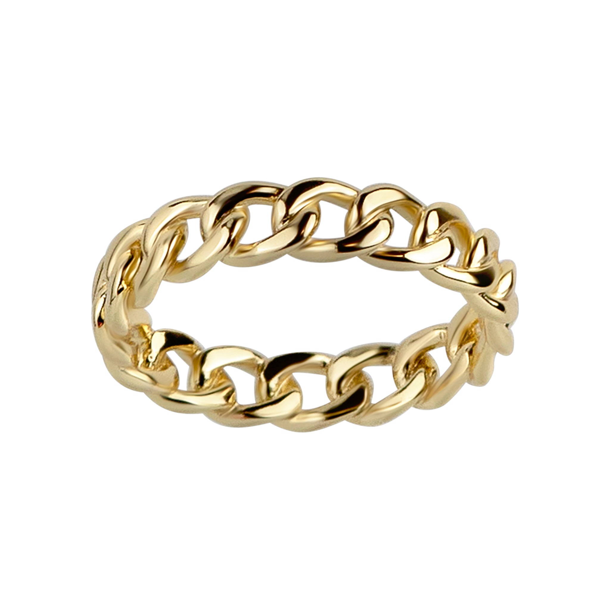 Gold chain ring on a white background