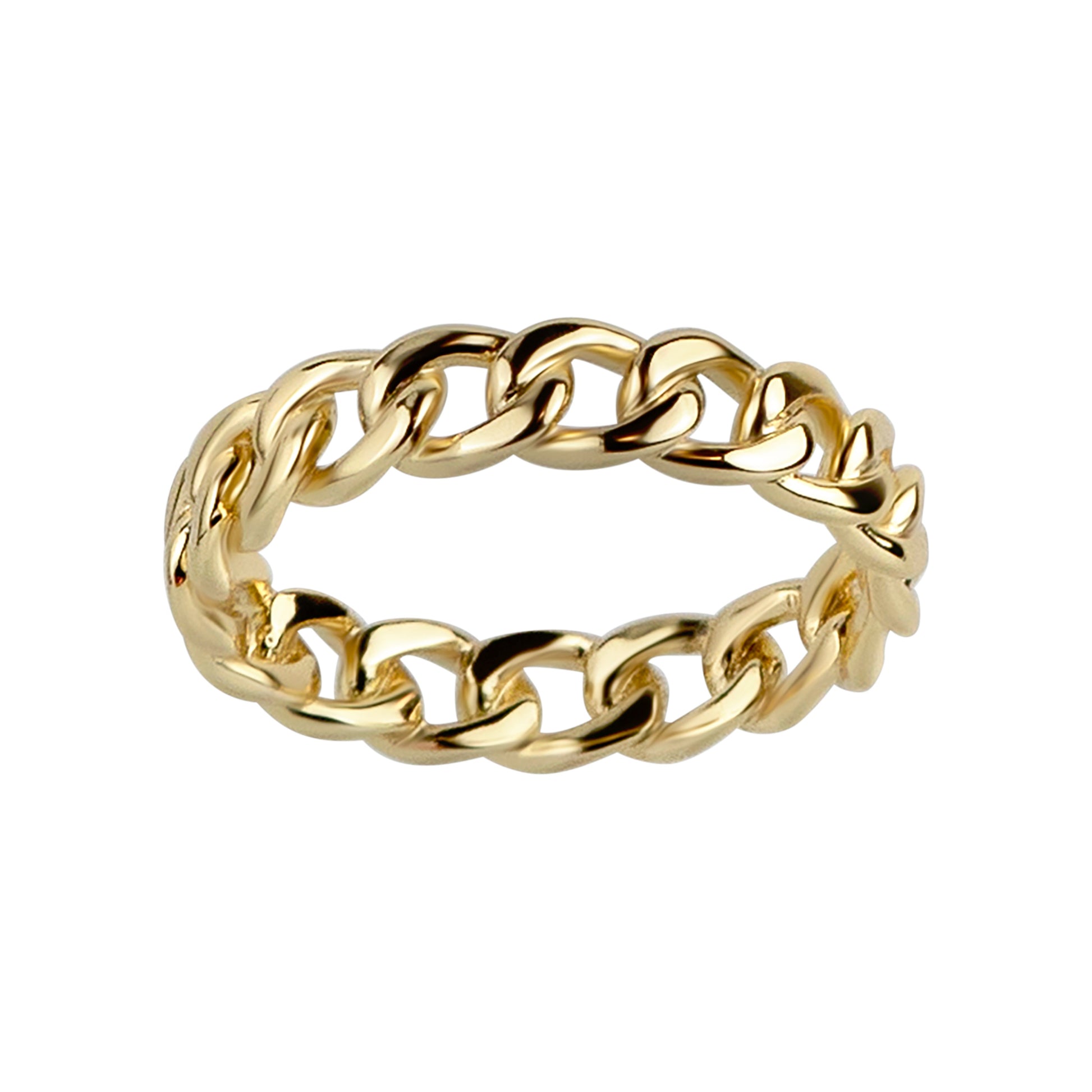 Gold chain ring on a white background